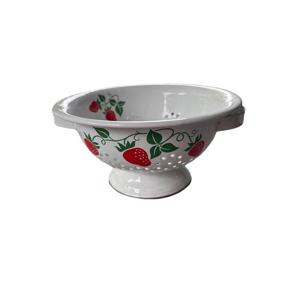 Vintage 8” Teleflora White Enamel Strawberry Collander Strainer 1983 Cottagecore - Picture 3 of 3